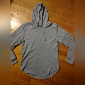 Curved Hem Waffle Hoodie Grey